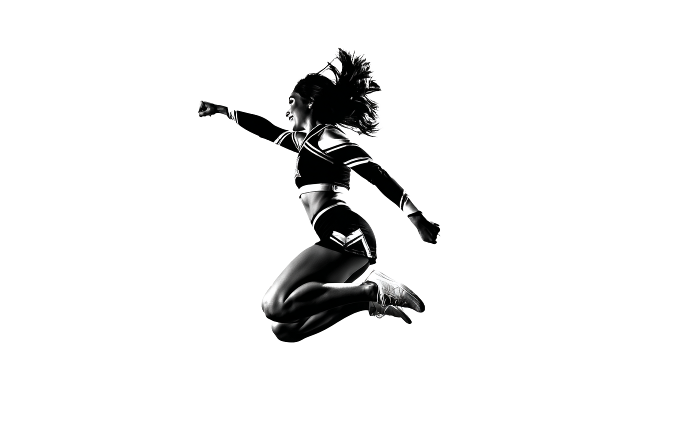 Dynamic cheerleader performing stunts at Wells Athletics cheerleading classes in Longmont, Colorado